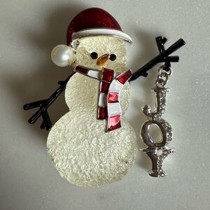 Napier Snowman Brooch Pin w/ Joy Charm Holiday Christmas Jewelry